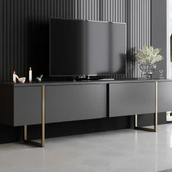Luxe T TV-Ständer | 100 % MELAMIN | Anthrazit, Gold