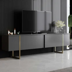 Luxe T TV-Ständer | 100 % MELAMIN | Anthrazit, Gold