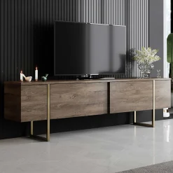 Luxe T TV-Ständer | 100 % MELAMIN | Walnuss, Gold