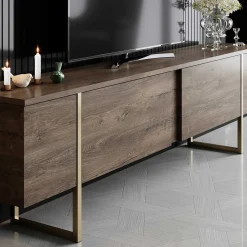 Luxe T TV-Ständer | 100 % MELAMIN | Walnuss, Gold