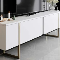 Luxe T TV-Ständer | 100 % MELAMIN | Weiß, Gold