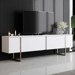 Luxe T TV-Ständer | 100 % MELAMIN | Weiß, Gold