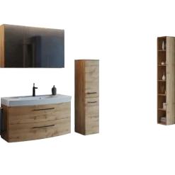 Held MalvoBadezimmer : Spiegelschrank, Waschtischschrank, Säulenschrank, Regal - Eiche