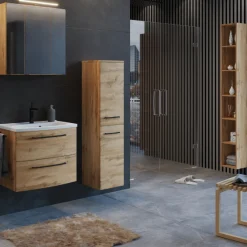 Held MalvoBadezimmer : Spiegelschrank, Waschtischschrank, Säulenschrank, Regal - Eiche