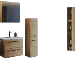 Held MalvoBadezimmer : Spiegelschrank, Waschtischschrank, Säulenschrank, Regal - Eiche