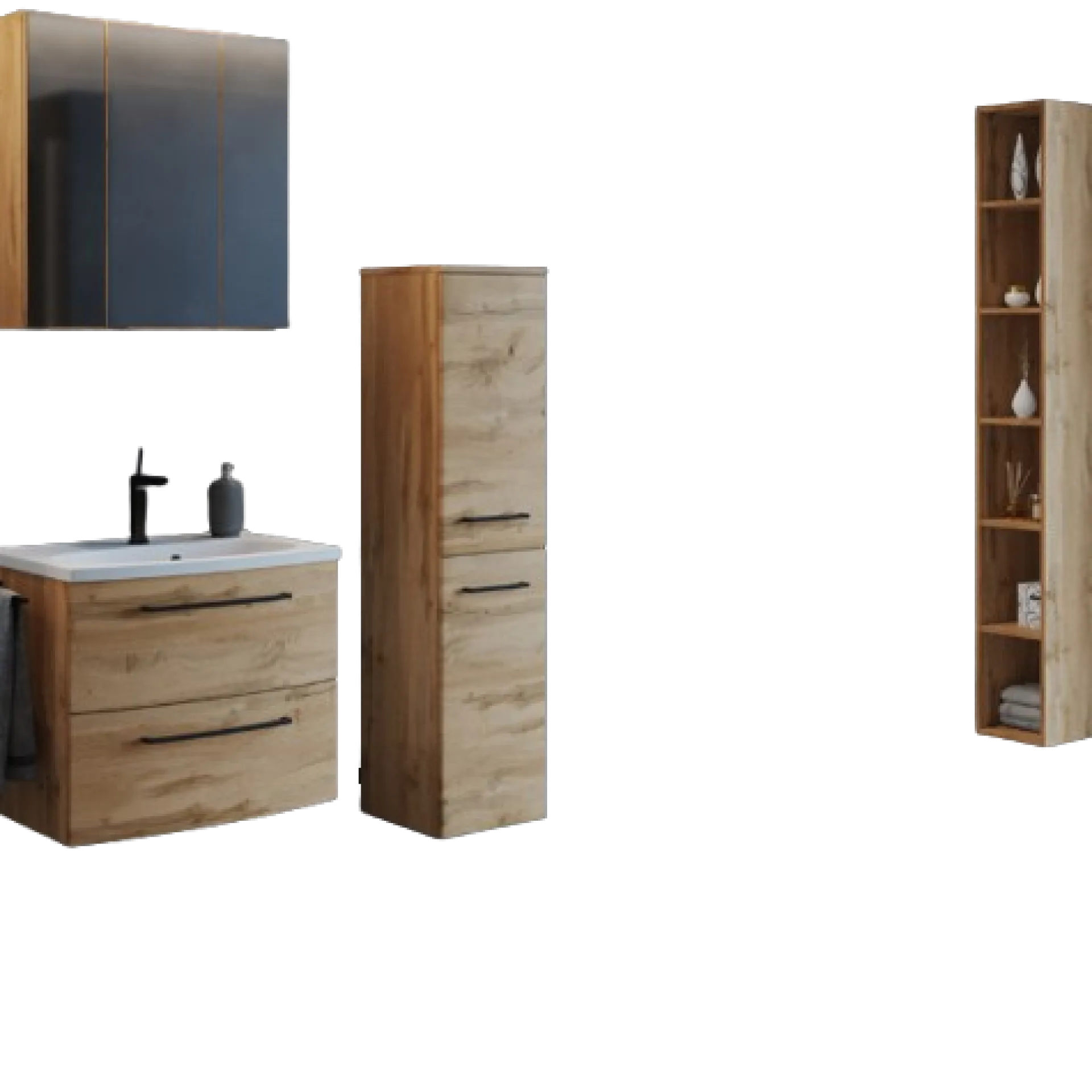 Held MalvoBadezimmer : Spiegelschrank, Waschtischschrank, Säulenschrank, Regal - Eiche