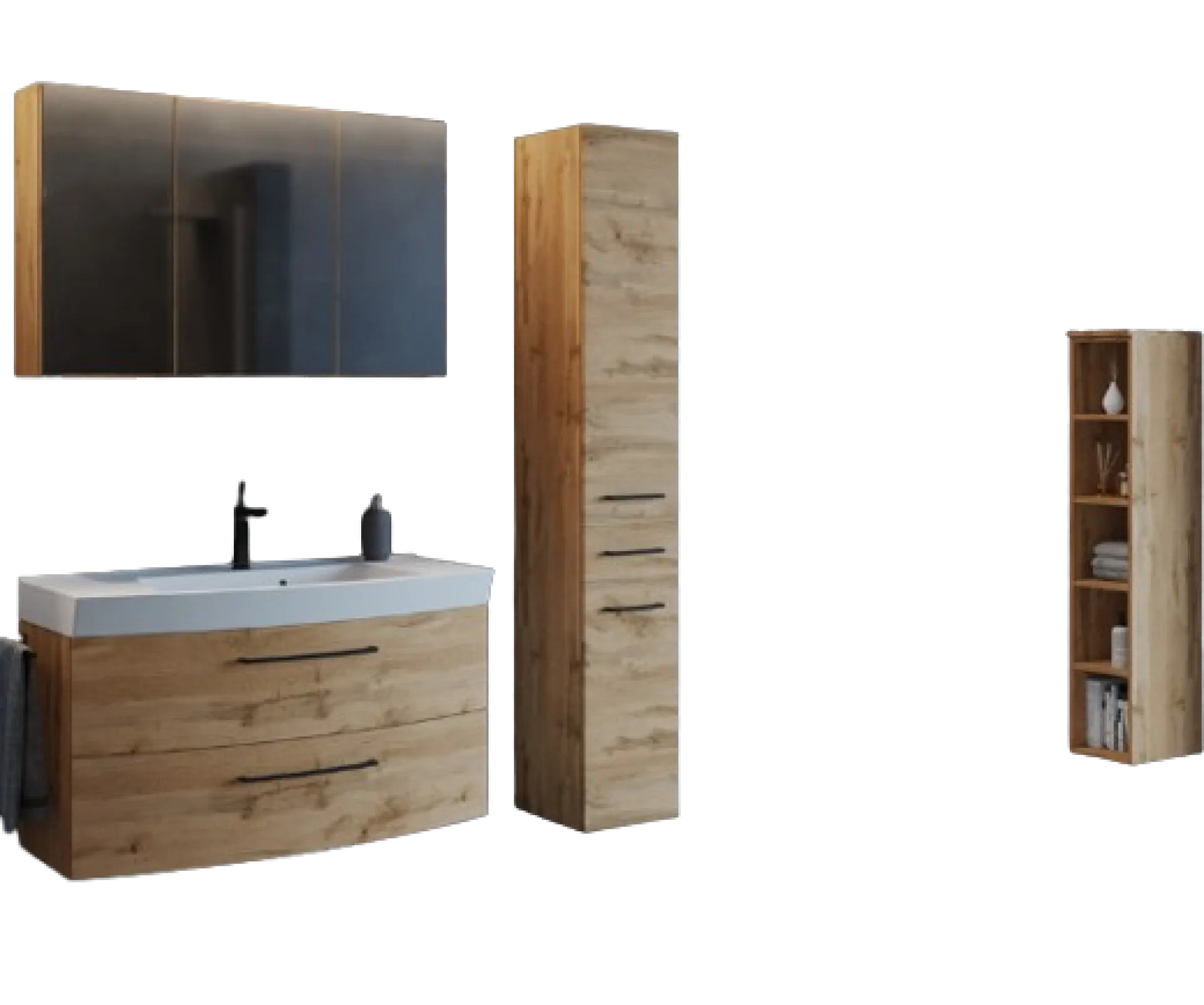 Held MalvoBadezimmer : Spiegelschrank, Waschtischschrank, Säulenschrank, Regal - Eiche