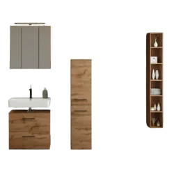 Held MalvoBadezimmer : Spiegelschrank, Waschbeckenunterschrank, Säulenschrank, Regal - Eiche