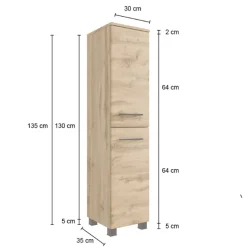 MalvoBadezimmer : Wandschränke, Spiegelschrank, Waschbeckenunterschrank, Säulenschrank, Regal - Eiche