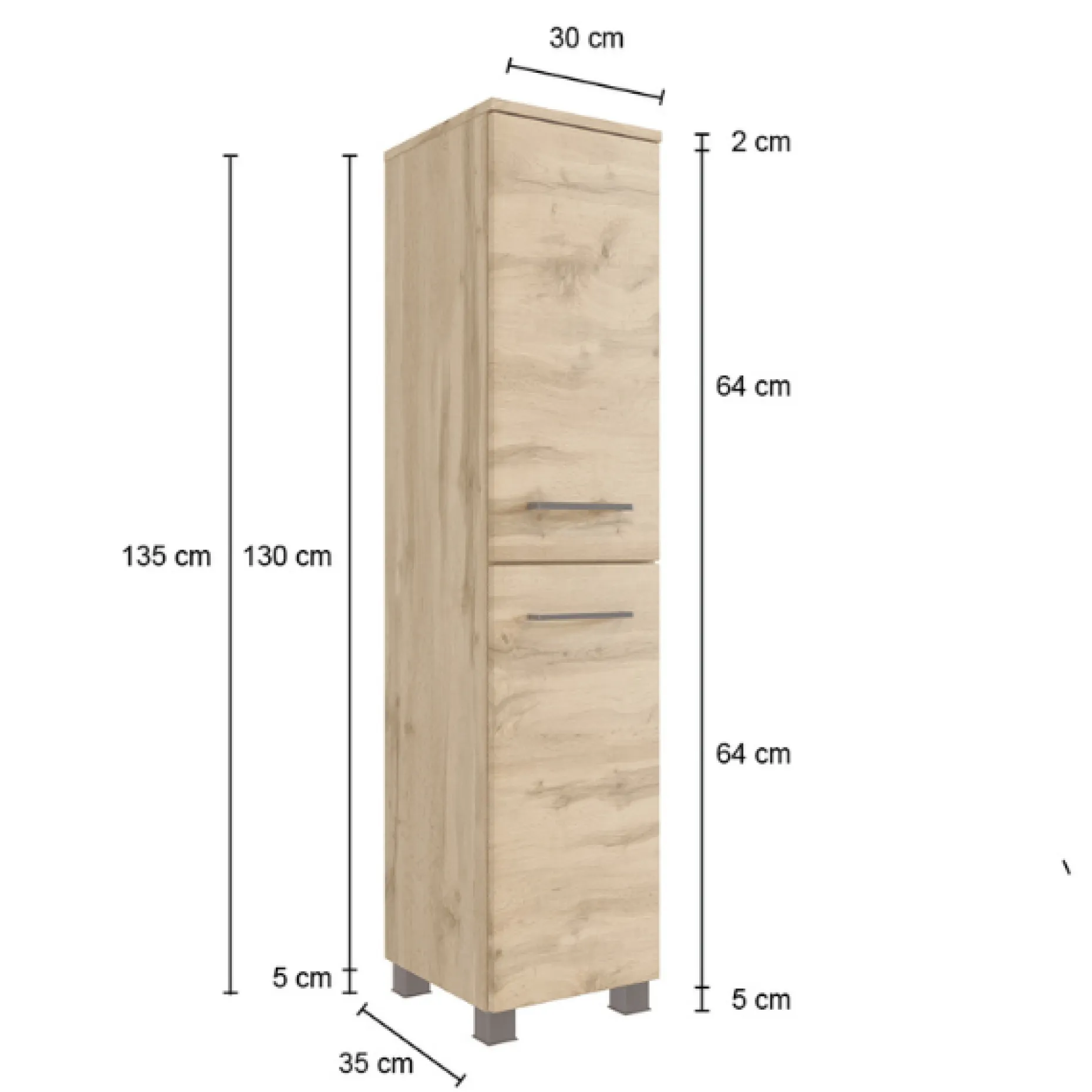 MalvoBadezimmer : Wandschränke, Spiegelschrank, Waschbeckenunterschrank, Säulenschrank, Regal - Eiche