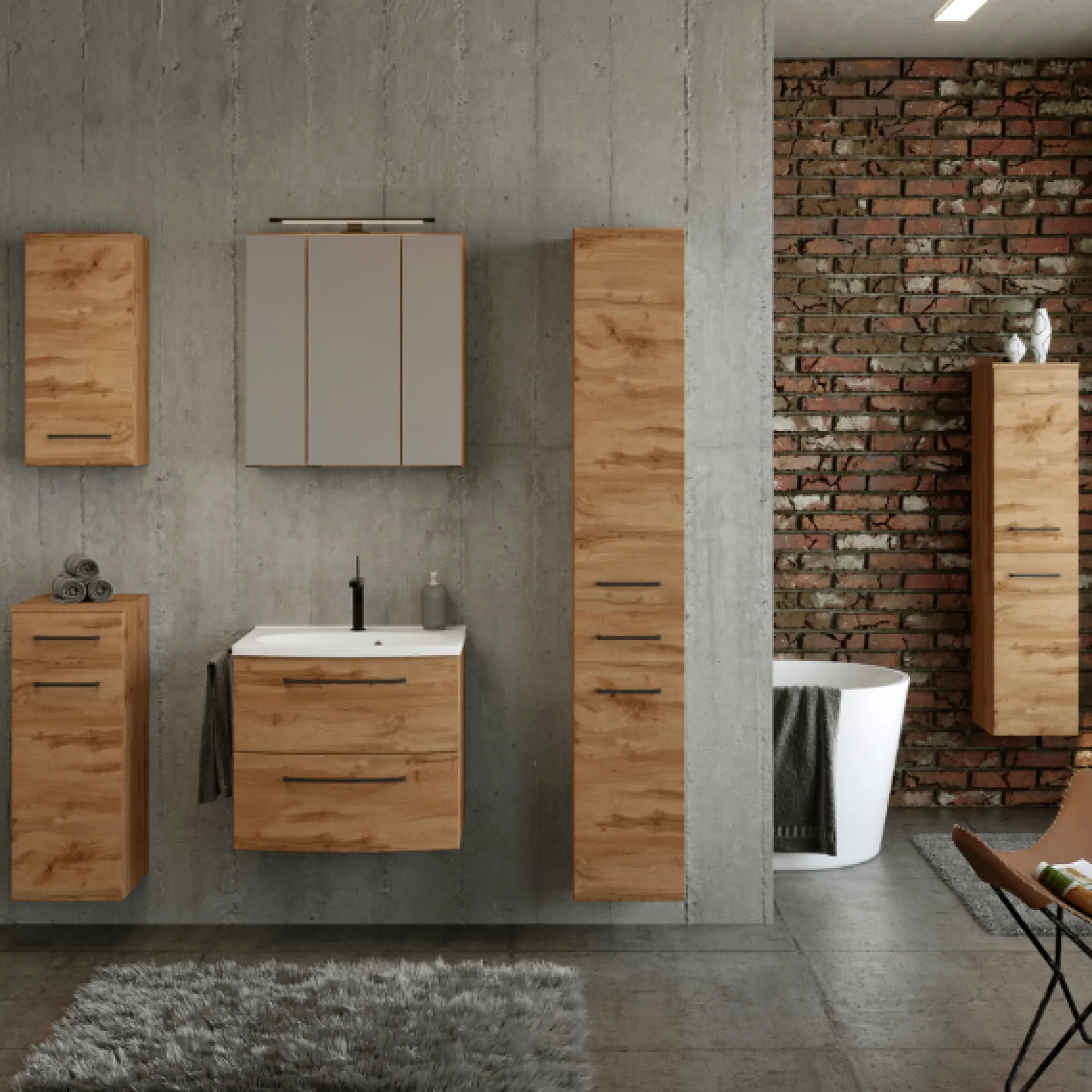 Held MalvoBadezimmer : Wandschränke, Spiegelschrank, Waschtischschrank, Säulenschränke - Eiche