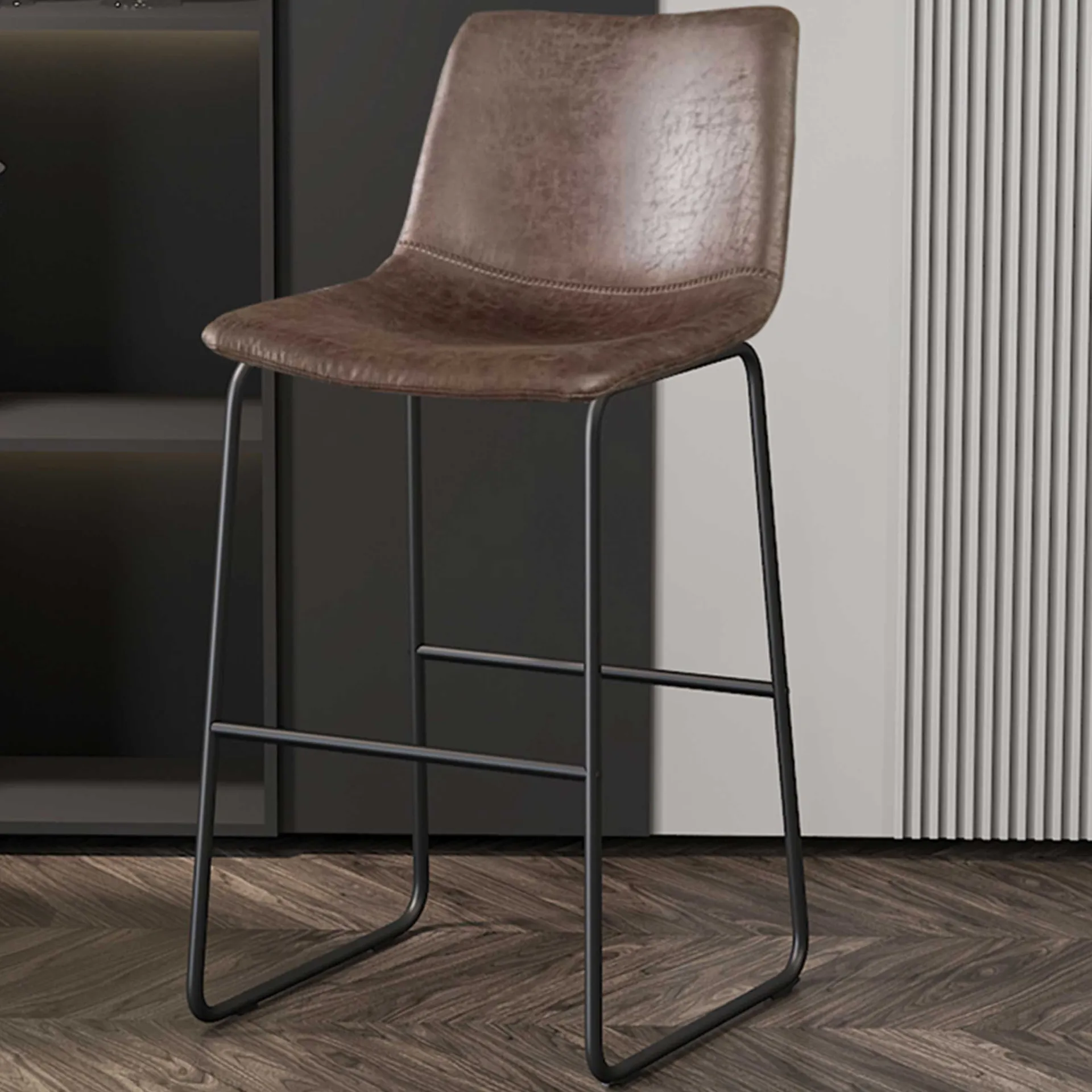 Rousseau Mancia Barhocker PU Dunkel - Metall und Vintage Polsterung