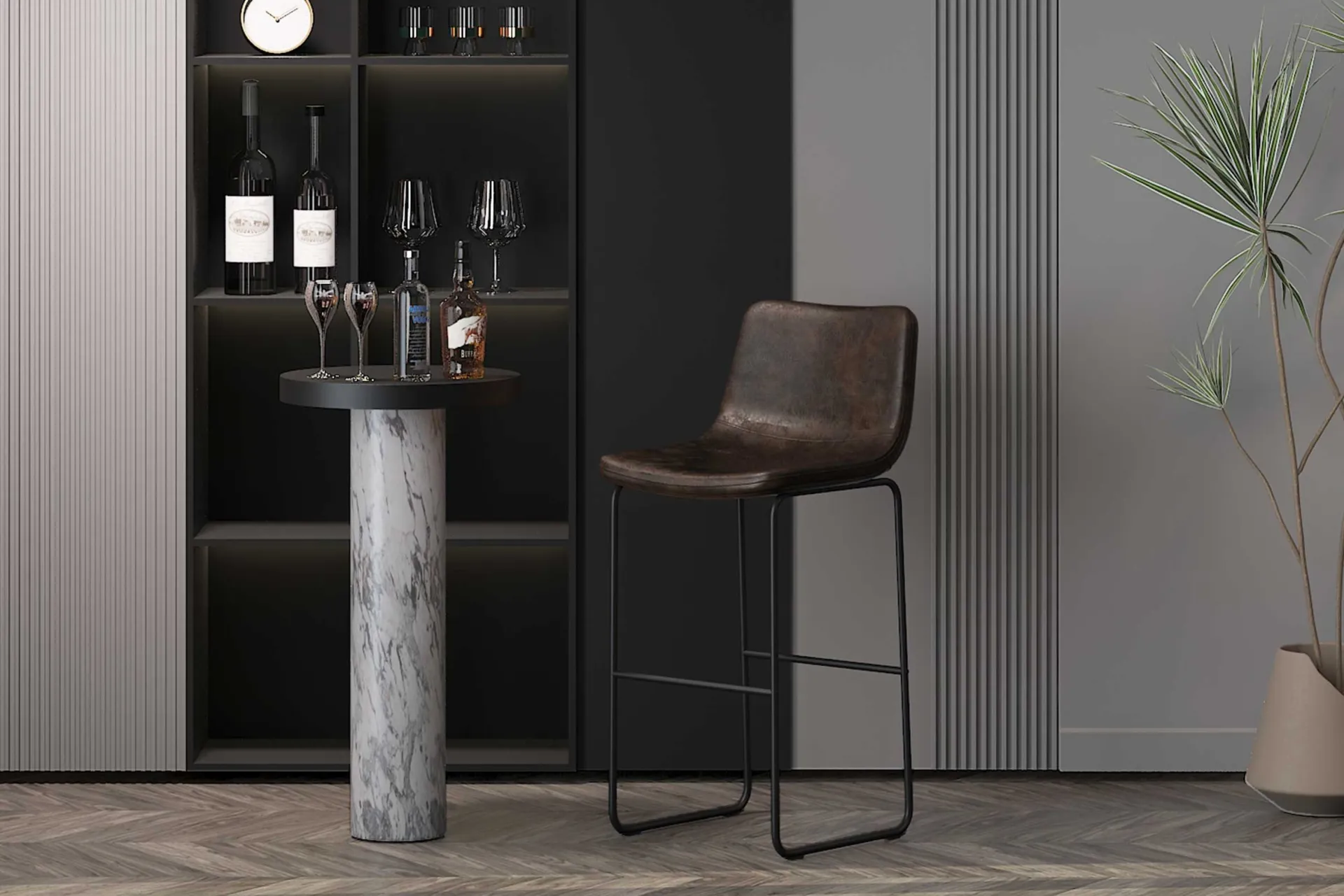 Rousseau Mancia PU Dunkel Barhocker - Vintage PU Polsterung | 99x48x56 cm