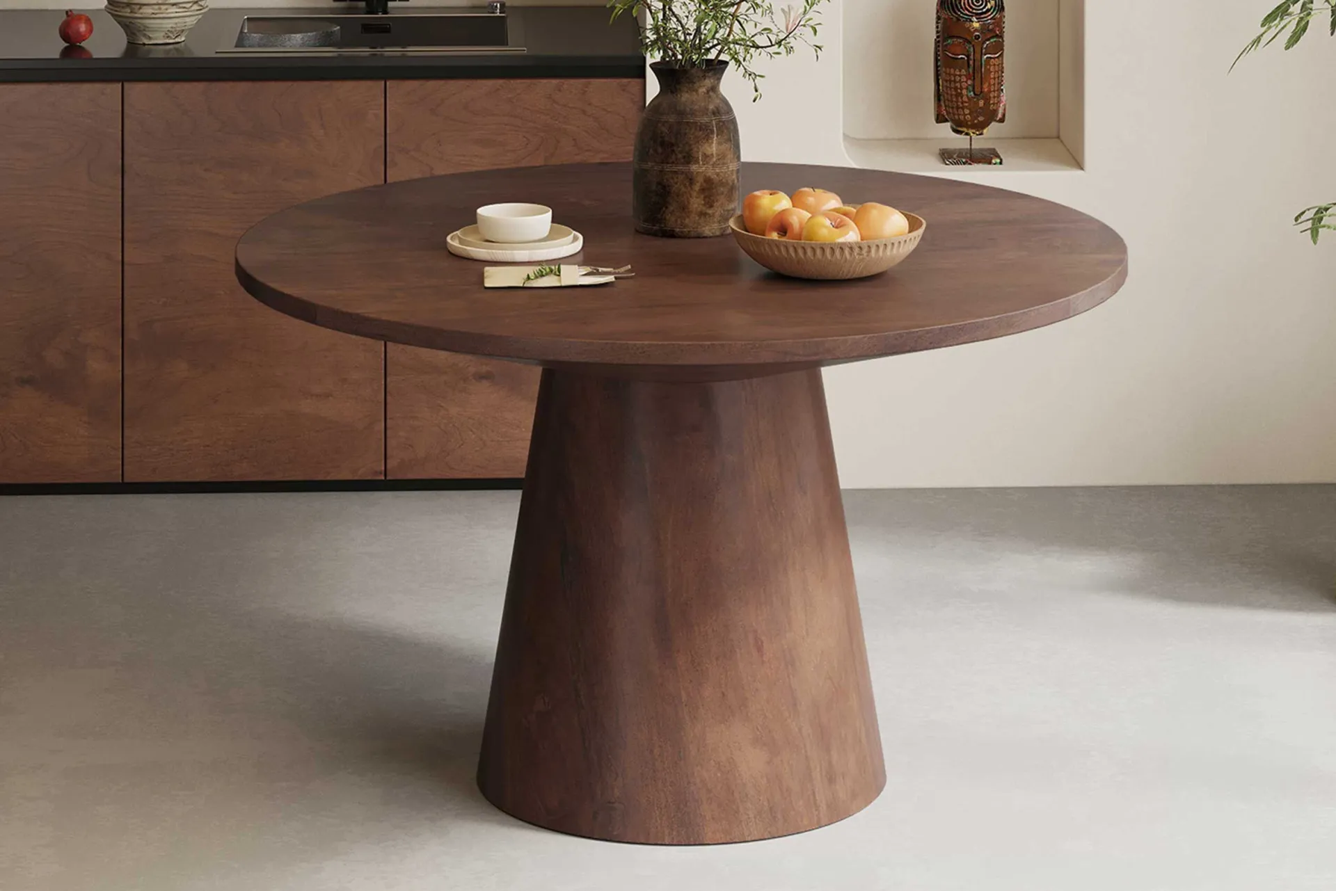 Rousseau Mangolia Runder Tisch 130 cm | Metallgestell, Exotenholzplatte