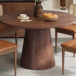 Rousseau Mangolia Runder Tisch 130 cm | Metallgestell, Exotenholzplatte