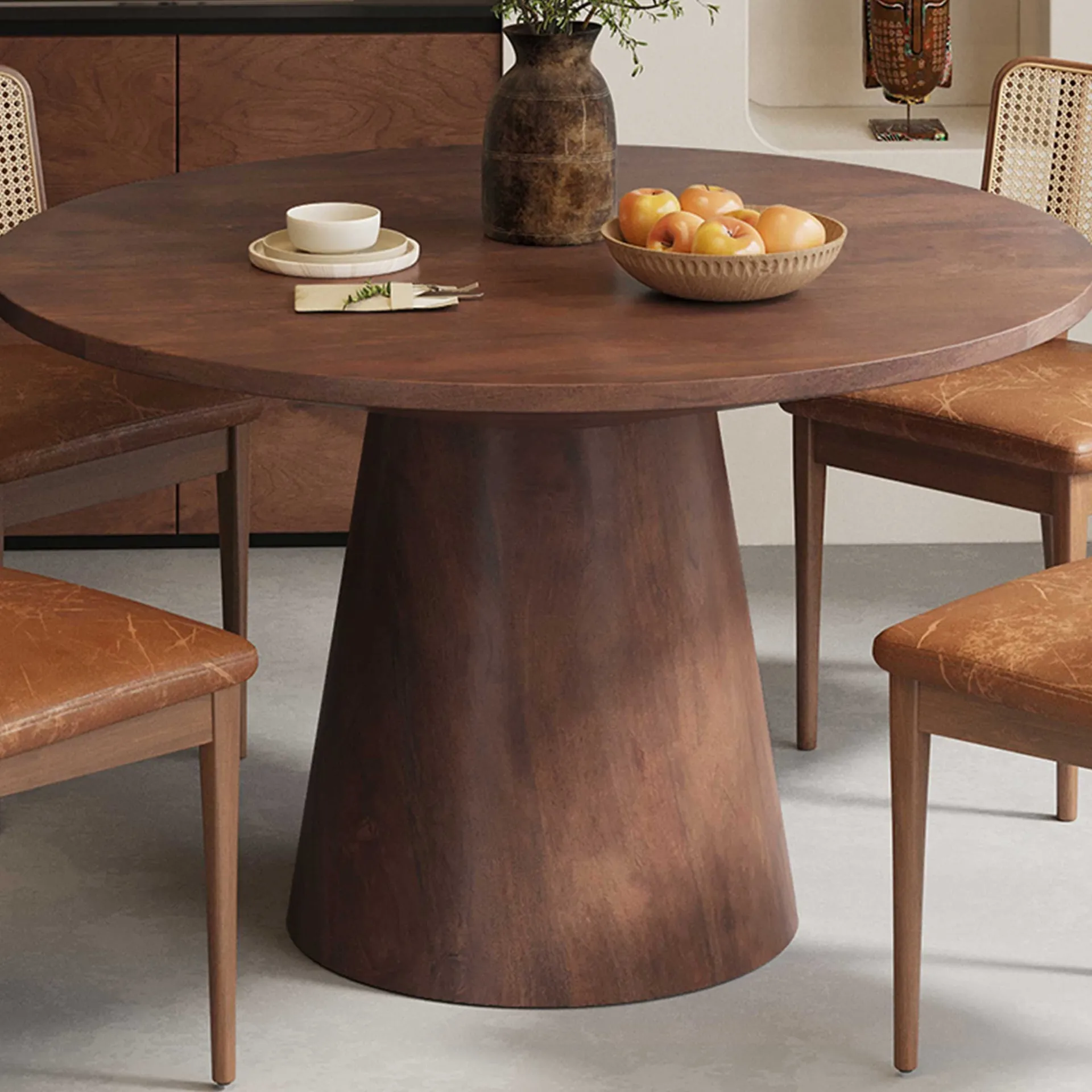 Rousseau Mangolia Runder Tisch 130 cm | Metallgestell, Exotenholzplatte