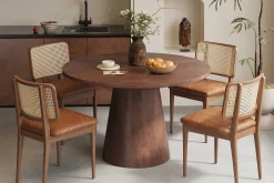 Rousseau Mangolia Runder Tisch 130 cm | Metallgestell, Exotenholzplatte