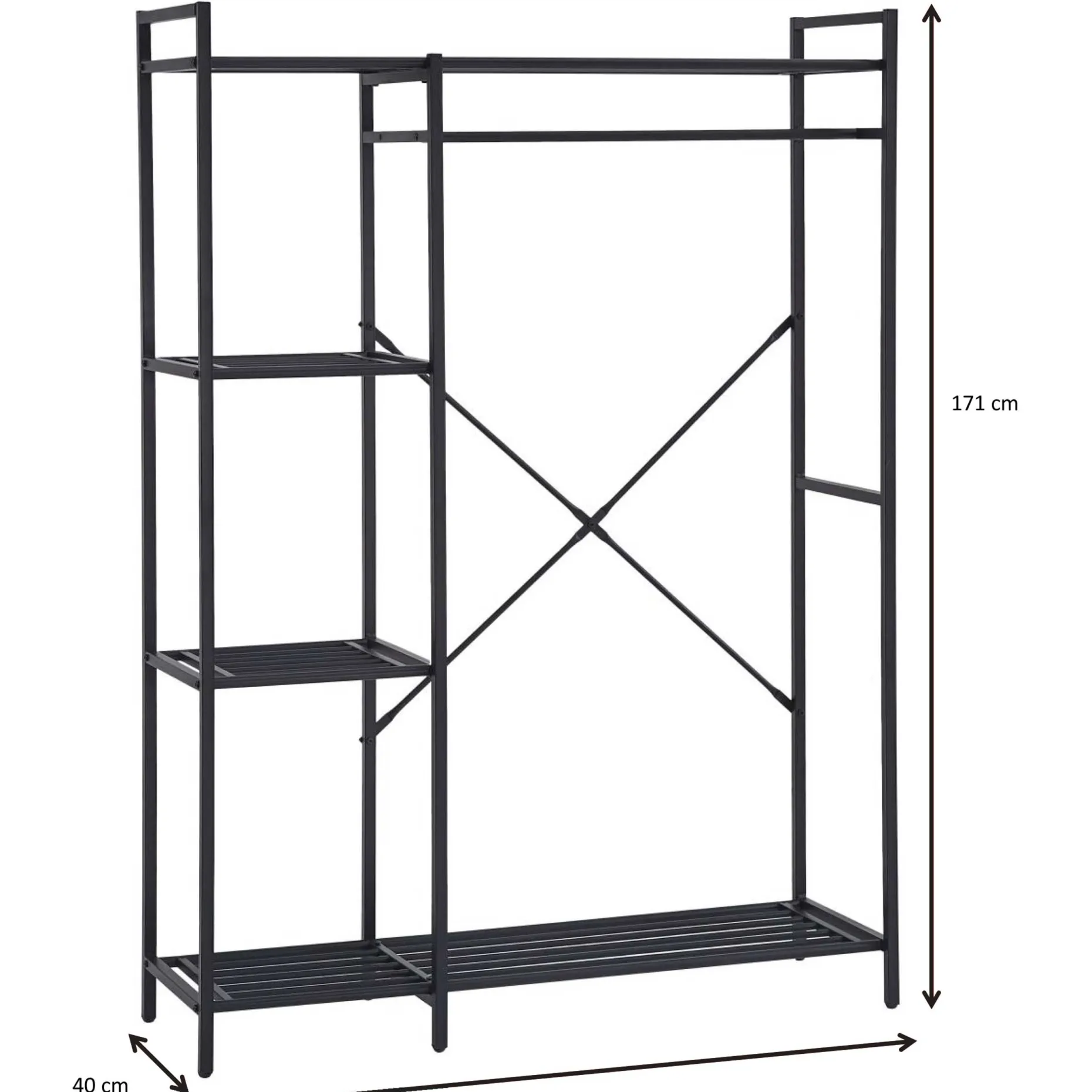 Marek Offener Kleiderschrank - 120x40x171cm - schwarzes Metall