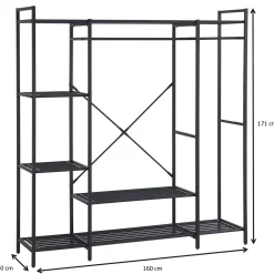 Marek Offener Kleiderschrank - 160x40x171cm - schwarzes Metall