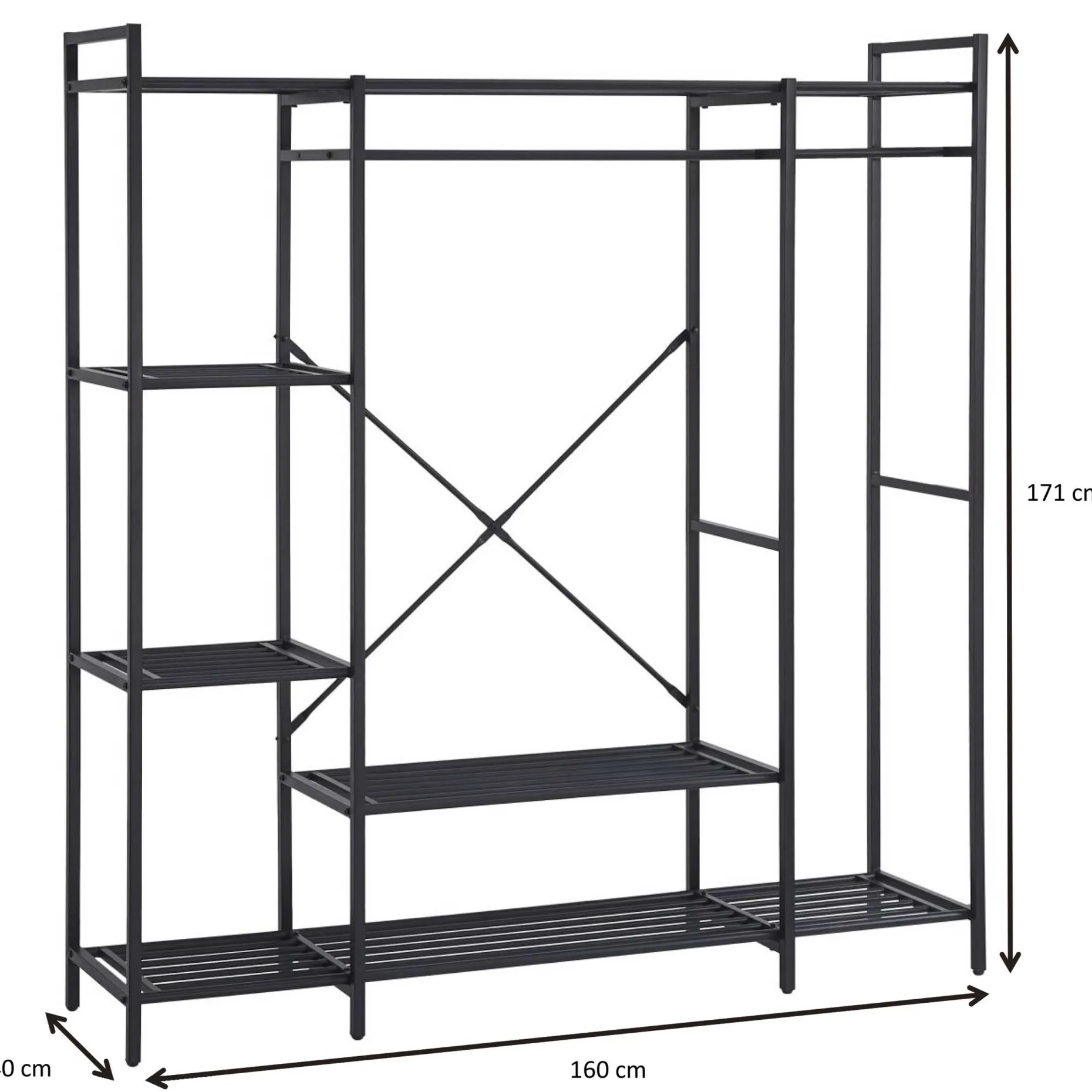 Marek Offener Kleiderschrank - 160x40x171cm - schwarzes Metall