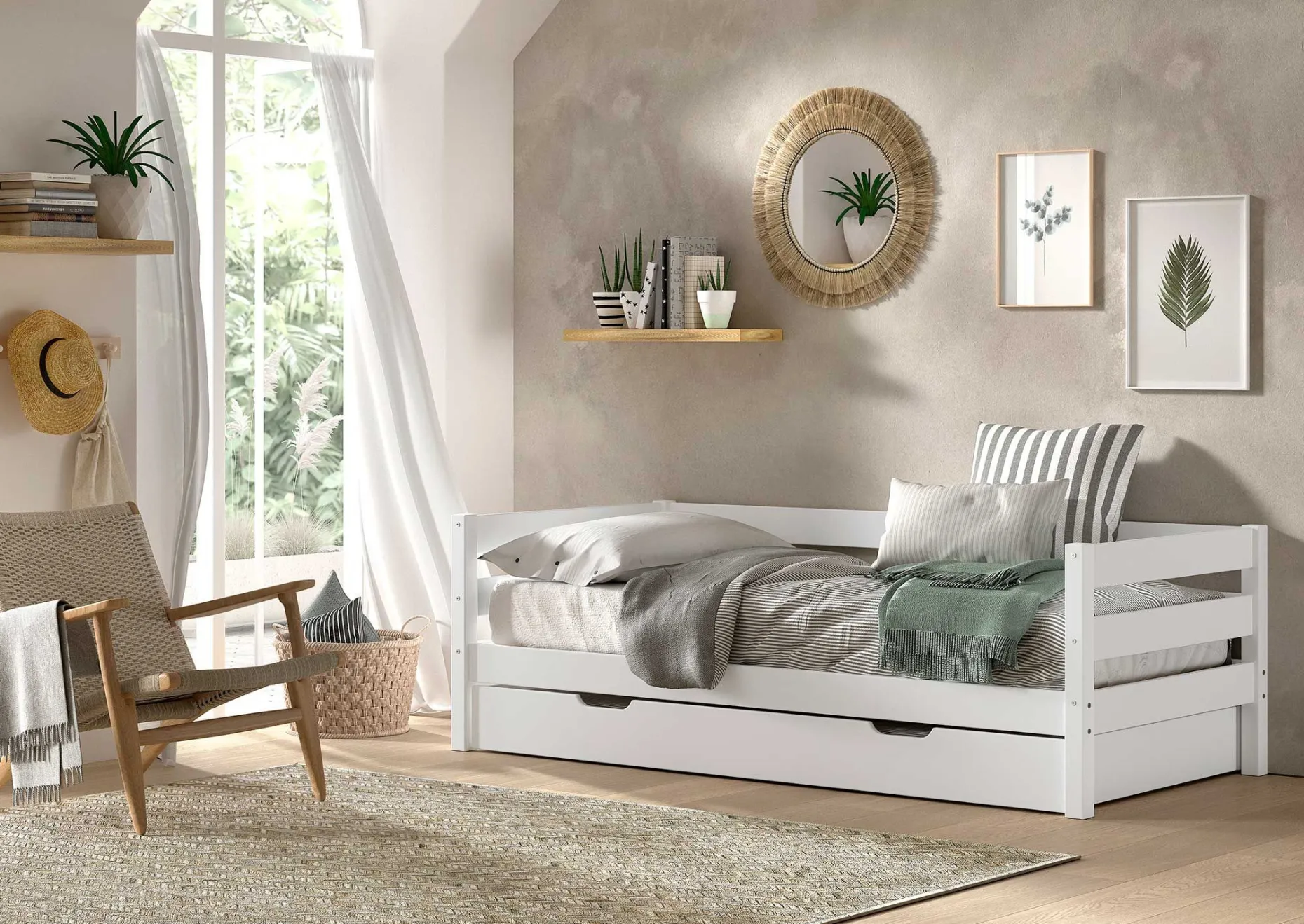 Margrit Weißes Kajuitbett (90 x 200 cm) Rollbett - Belgisches Design