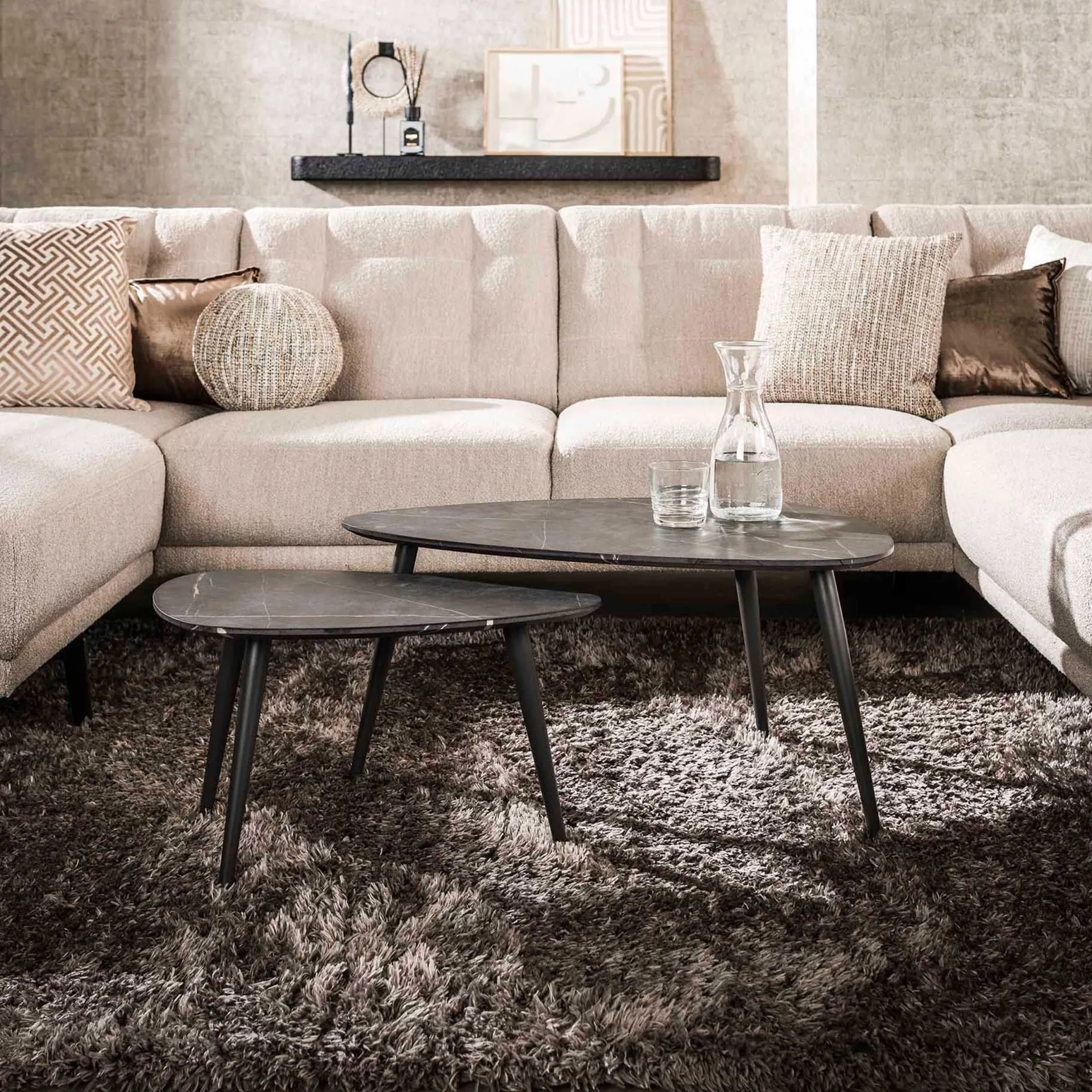 Emob Mariola Satz von 2 Couchtischen 80x44 cm--braun