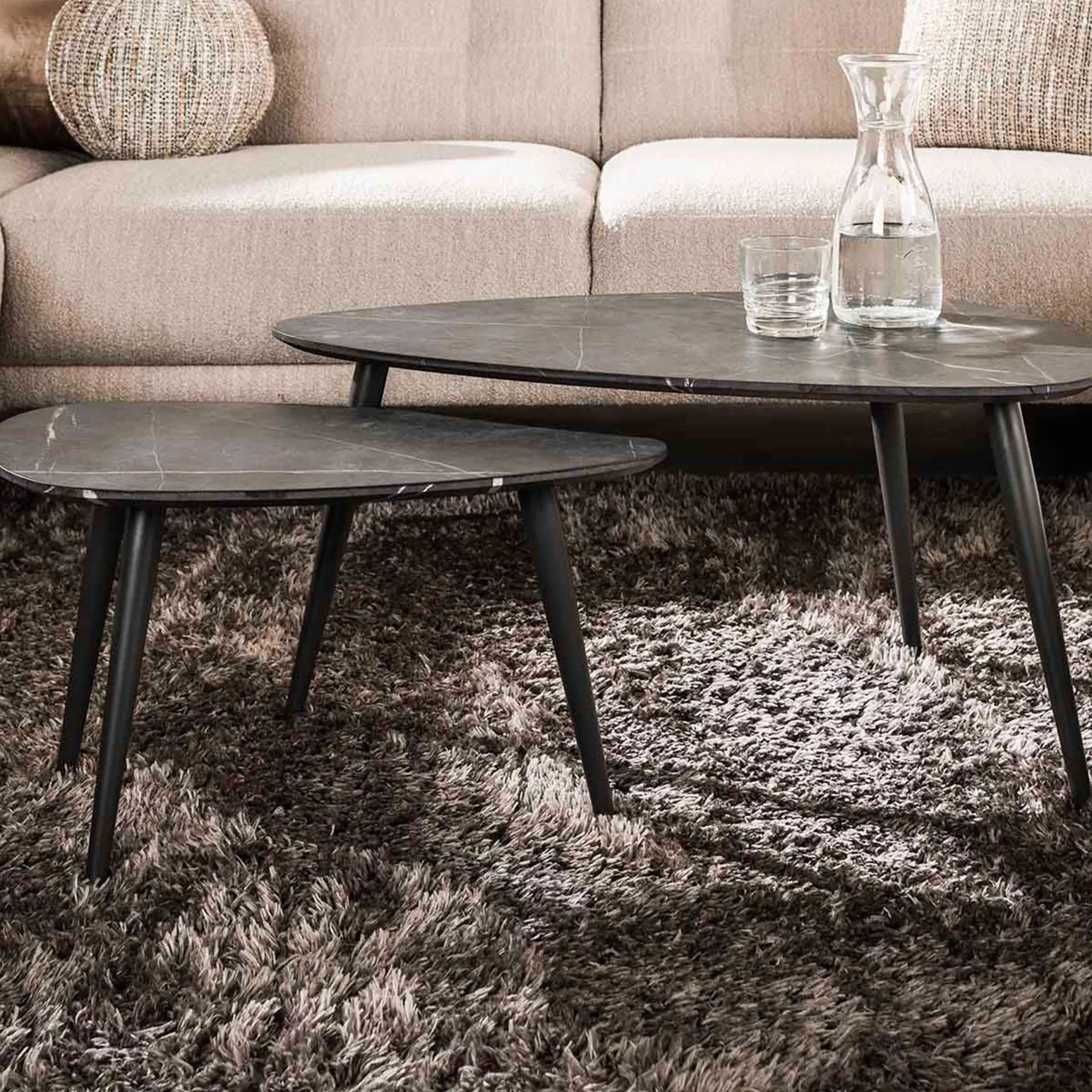 Emob Mariola Satz von 2 Couchtischen 80x44 cm--braun