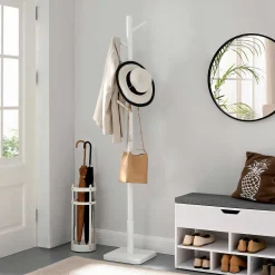 Massivholz Kleiderständer - 8 Haken für Mäntel, Hüte, Taschen - Eingang, Flur - Weiß