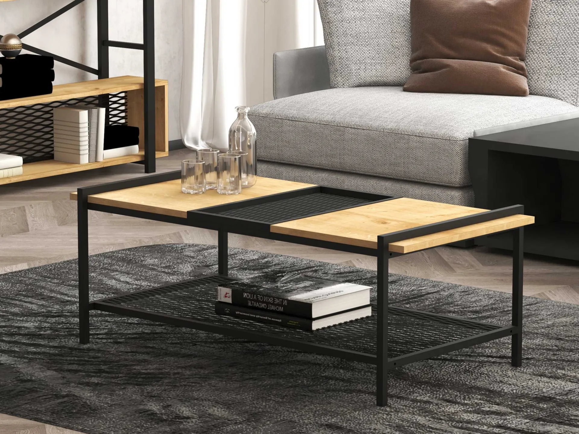 Emob Mata Couchtisch | 100 % MELAMIN | Walnuss, Schwarz