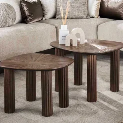 Emob Maya Teak Rechteckiger Couchtisch - Massiv Teak Espresso (2er Set)
