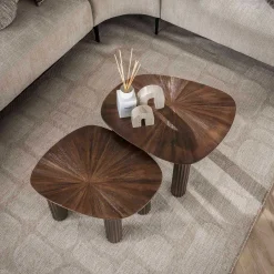 Emob Maya Teak Rechteckiger Couchtisch - Massiv Teak Espresso (2er Set)