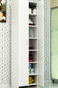 Mehrzweckschrank Atlantis - 100% MELAMINE - Weiß - 49 x 182 x 30 cm