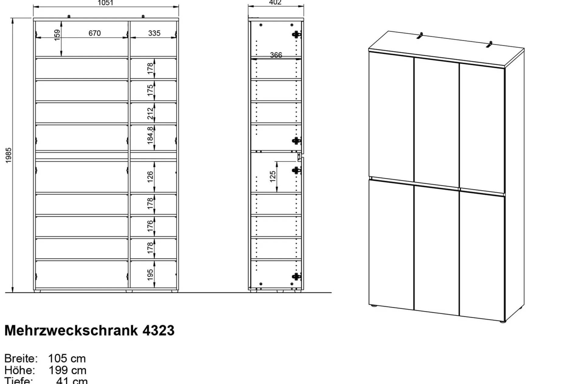 Mehrzweckschrank Imre mit 6 Türen - Hochglanz weiß/Eiche