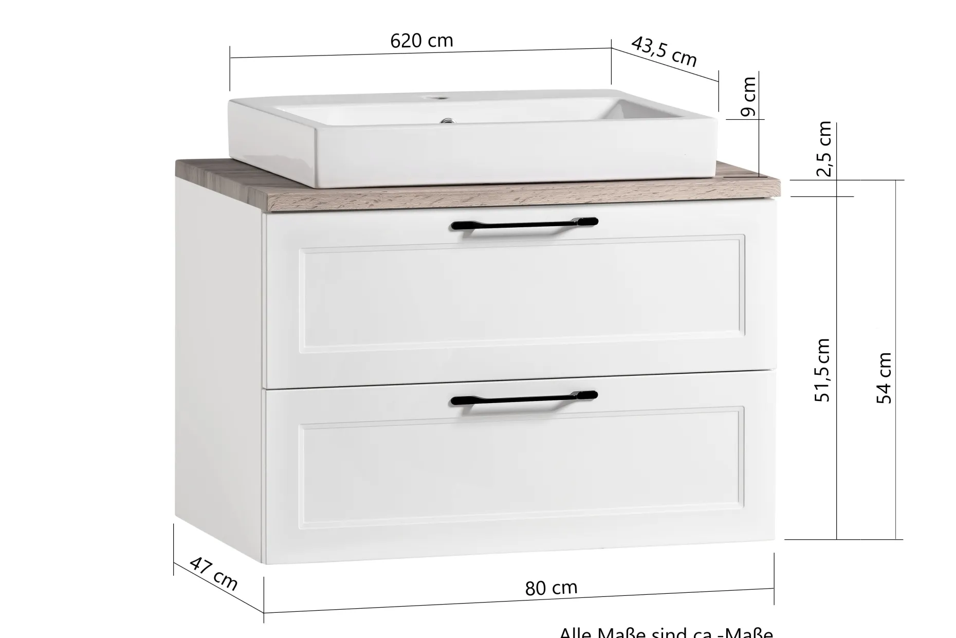 Meran Waschtischunterschrank | 80 x 47 x 65 cm | Eiche kaschmirfarbig