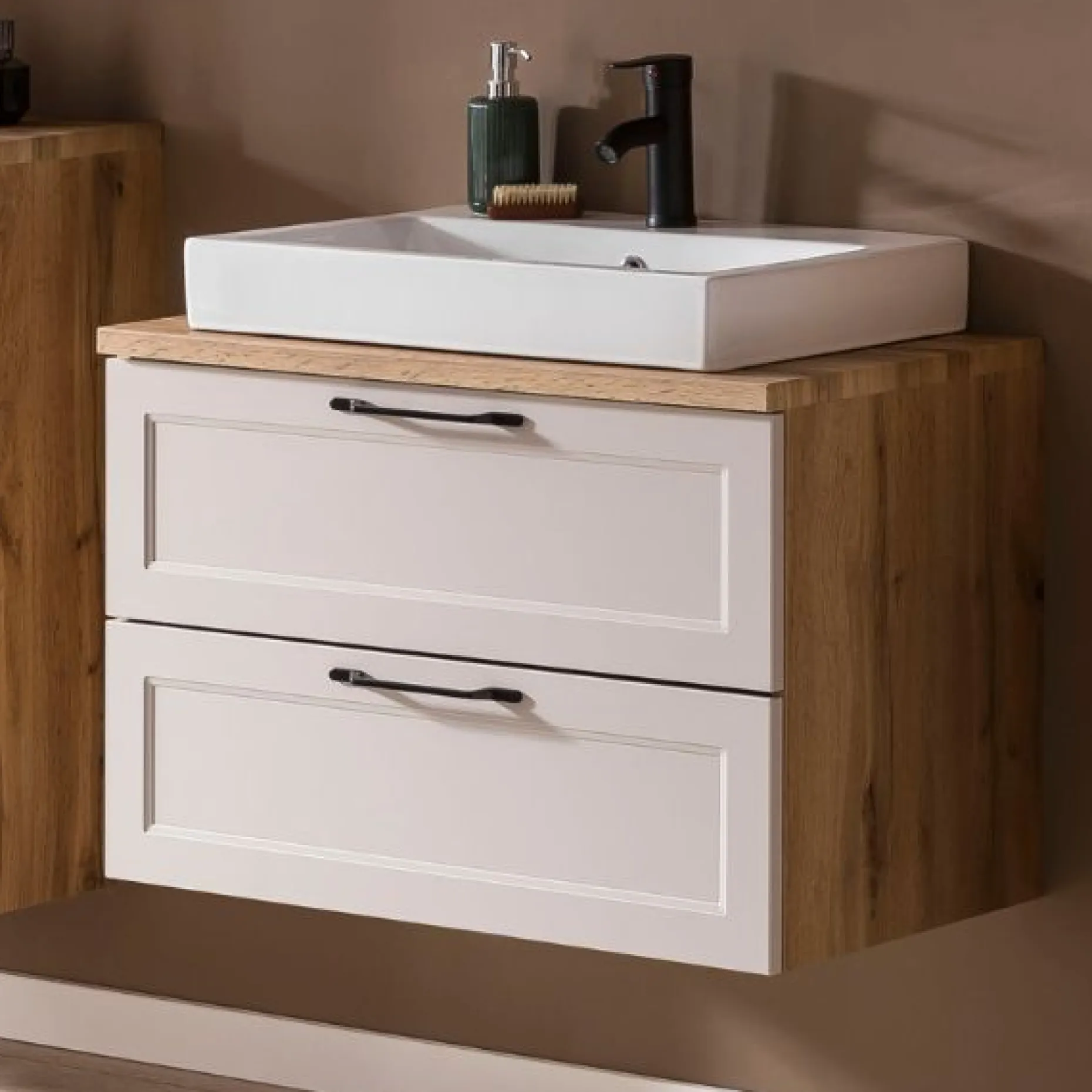 Meran Waschtischunterschrank | 80 x 47 x 65 cm | Eiche kaschmirfarbig