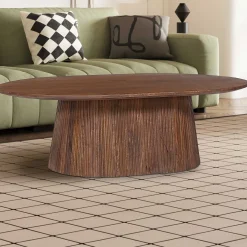 Rousseau Miguel" Ovaler Couchtisch 120 cm hell | Massivholzstruktur und Platte Mango | H-H 37 x B-L 120 x T-P 70 cm