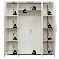 Mike 4-türiger Kleiderschrank: Weiß | 183x160x52cm