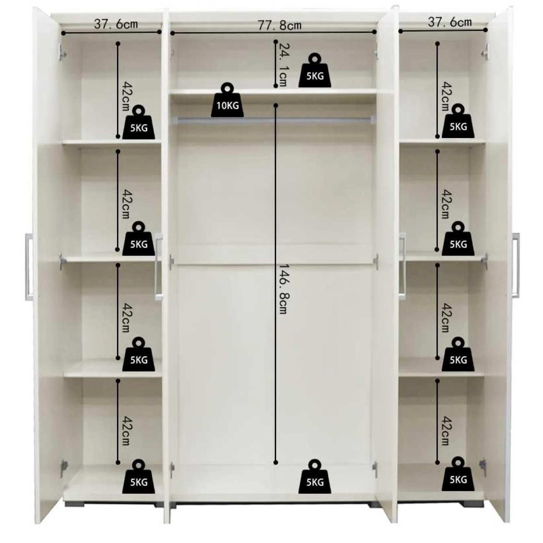 Mike 4-türiger Kleiderschrank: Weiß | 183x160x52cm