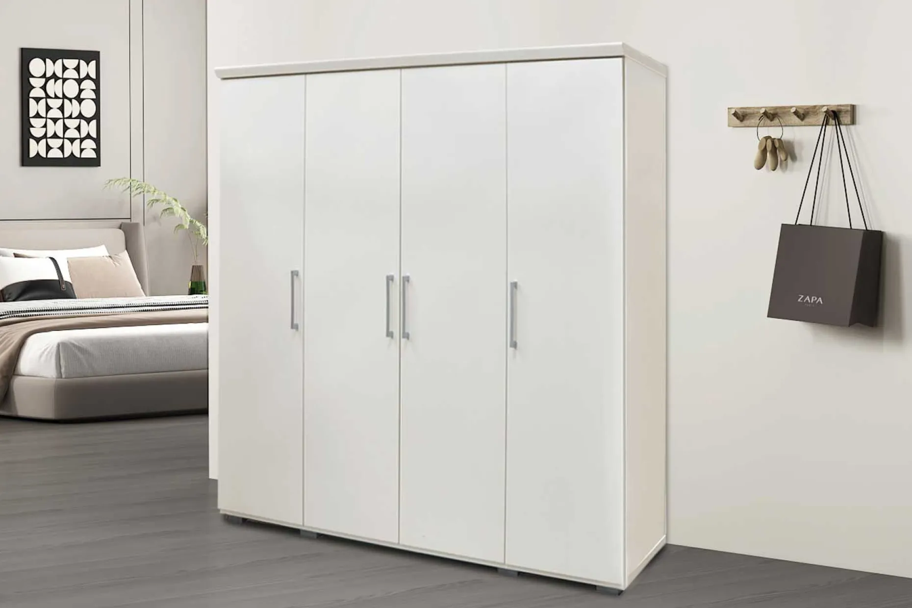 Mike 4-türiger Kleiderschrank: Weiß | 183x160x52cm