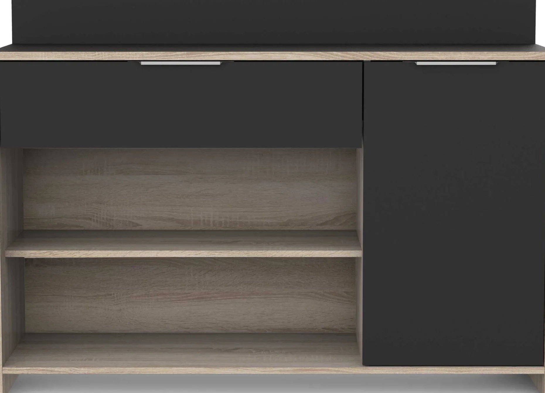 Mikrowellenschrank Michael 1 Schublade, 2 offene Fächer, 1 Flügeltür und 1 Einlegeboden-robuste Eiche/schwarz