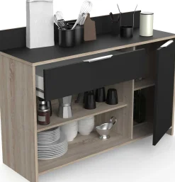 Mikrowellenschrank Michael 1 Schublade, 2 offene Fächer, 1 Flügeltür und 1 Einlegeboden-robuste Eiche/schwarz