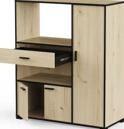 Mikrowellenschrank Zira - 90x40x107cm - 3 Türen und 1 Schublade - Eiche Dekor/schwarz