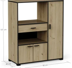 Mikrowellenschrank Zira - 90x40x107cm - 3 Türen und 1 Schublade - Eiche Dekor/schwarz