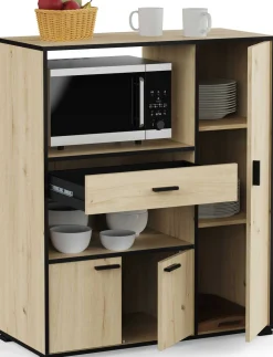 Mikrowellenschrank Zira - 90x40x107cm - 3 Türen und 1 Schublade - Eiche Dekor/schwarz