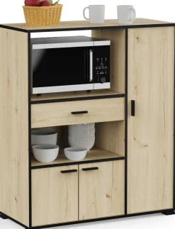 Mikrowellenschrank Zira - 90x40x107cm - 3 Türen und 1 Schublade - Eiche Dekor/schwarz