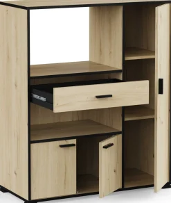Mikrowellenschrank Zira - 90x40x107cm - 3 Türen und 1 Schublade - Eiche Dekor/schwarz