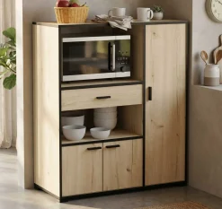 Mikrowellenschrank Zira - 90x40x107cm - 3 Türen und 1 Schublade - Eiche Dekor/schwarz