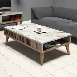 Emob Milan Couchtisch | 100 % MELAMIN | Walnuss Weiß