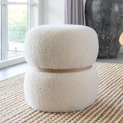 House Nordic Milford Fußhocker - Ø38x41 cm - er Bouclé-Stoff