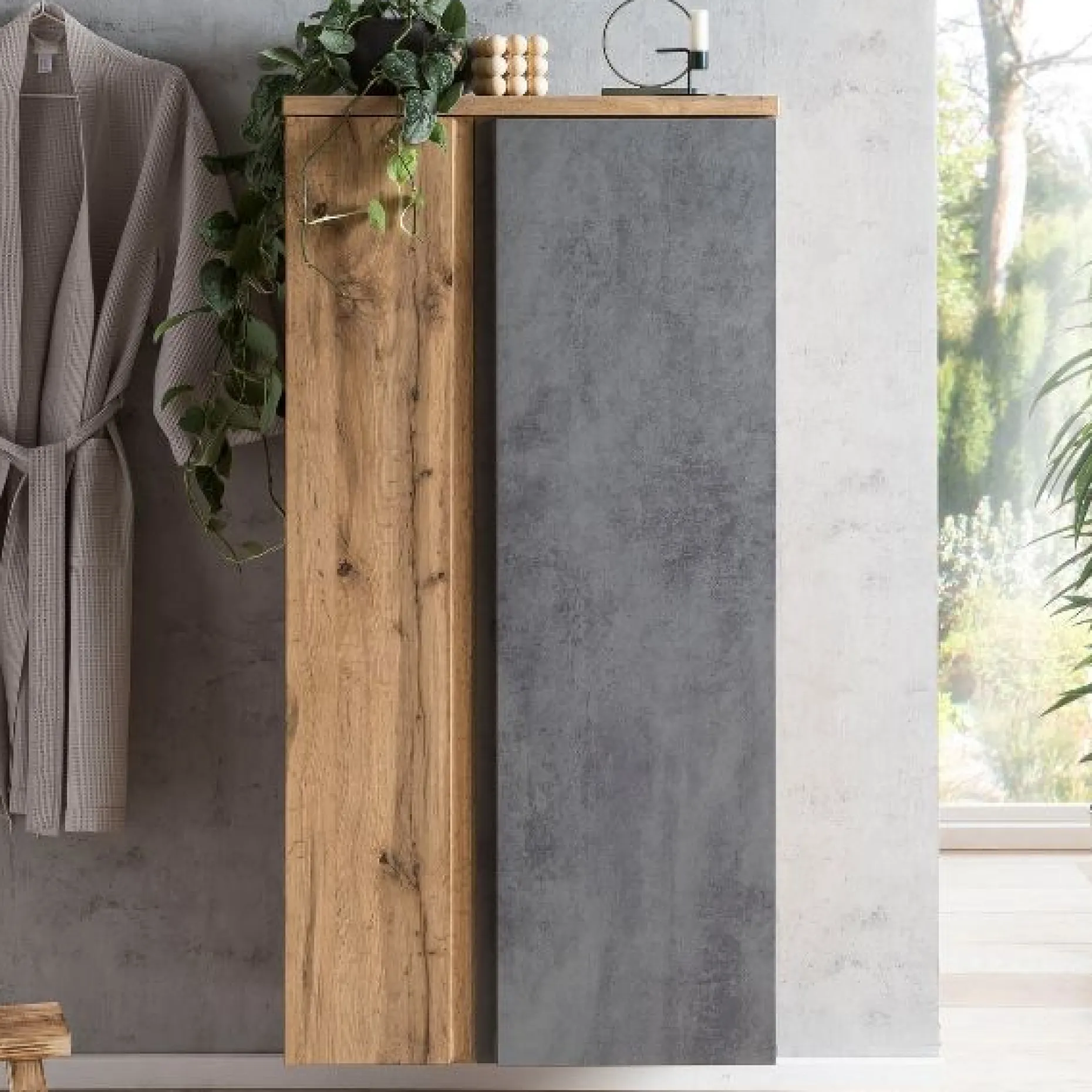Mittelgroßer Aufbewahrungsschrank Varese | 65 x 35 x 130 cm | Betonfarbenes Design